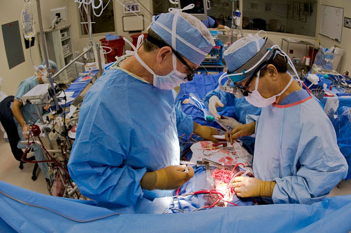 Surgeons Performing Open Heart Procedure